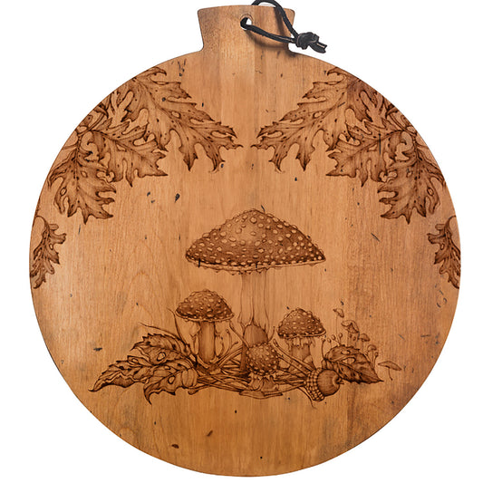 Laura Zindel Artisan Round Serving Board-Woodland Mushrooms