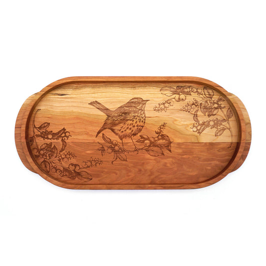 Laura Zindel Cherry Oval Wooden Serving Tray -Hermit Thrush