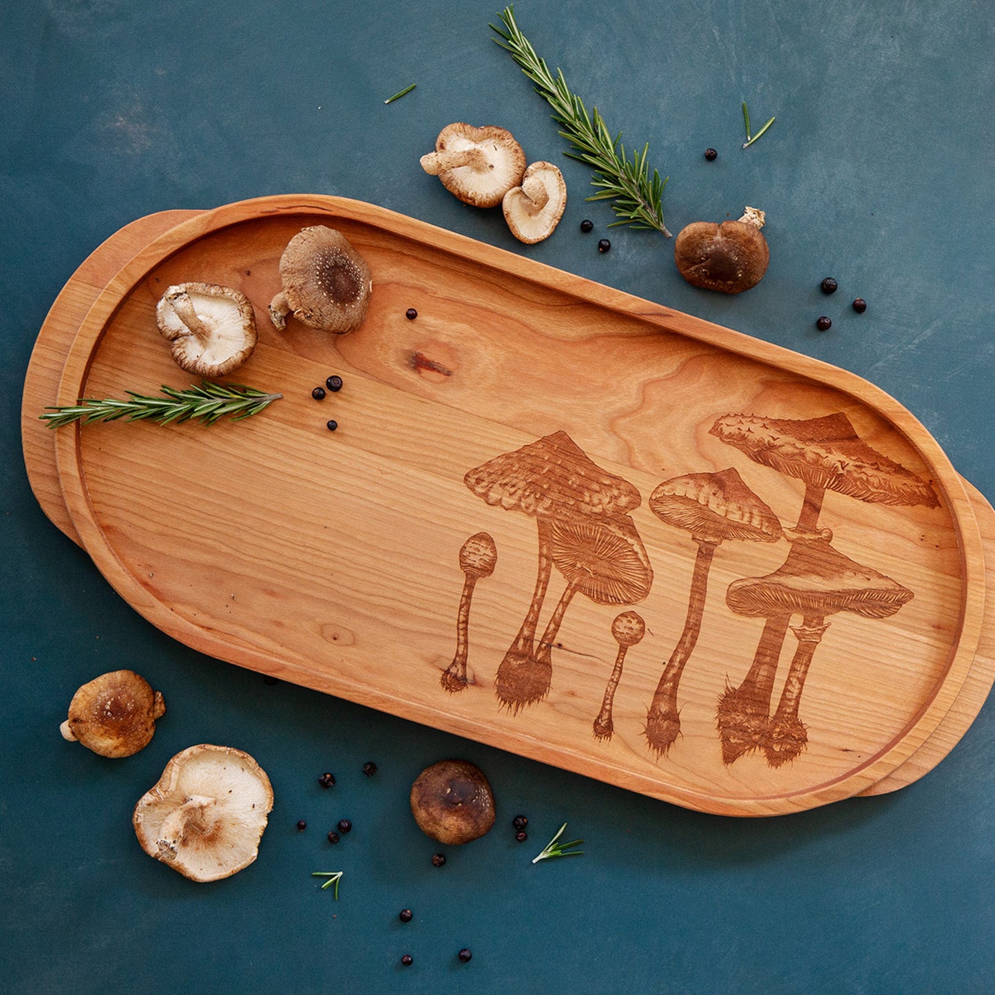 Laura Zindel Cherry Oval Wooden Serving Tray -Parasol Mushrooms