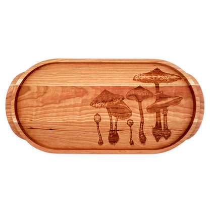 Laura Zindel Cherry Oval Wooden Serving Tray -Parasol Mushrooms