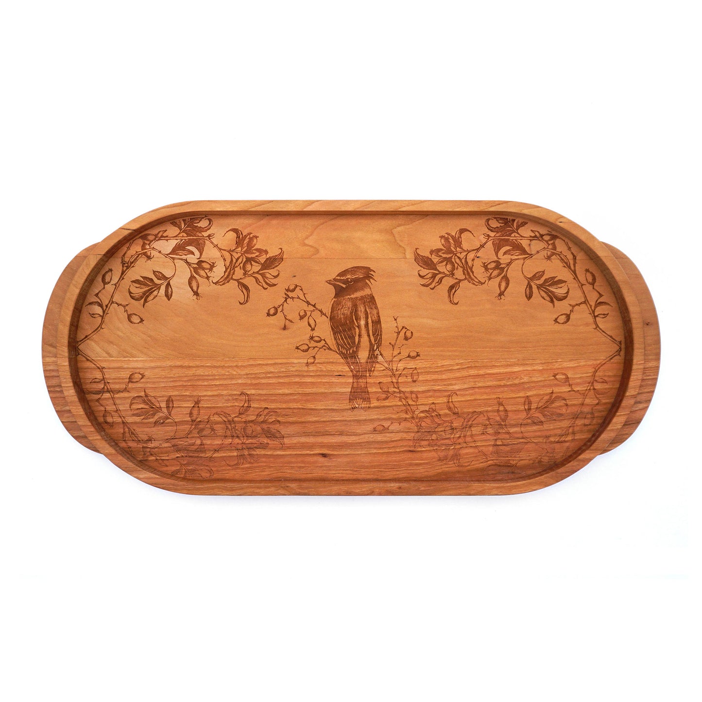 Laura Zindel Cherry Oval Wooden Serving Tray -Waxwing