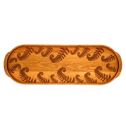 Laura Zindel Large Cherry Oval Wooden Serving Tray - Sword Ferns