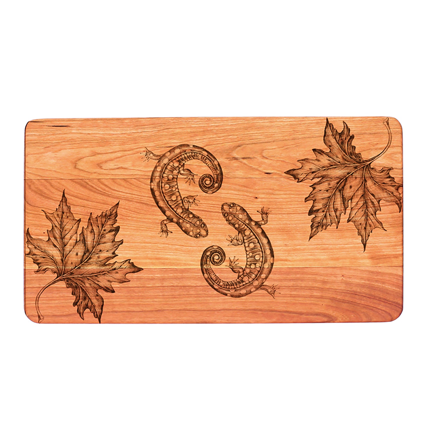 Laura Zindel Cherry Essential Serving Board-Salamanders + Maple Leaves