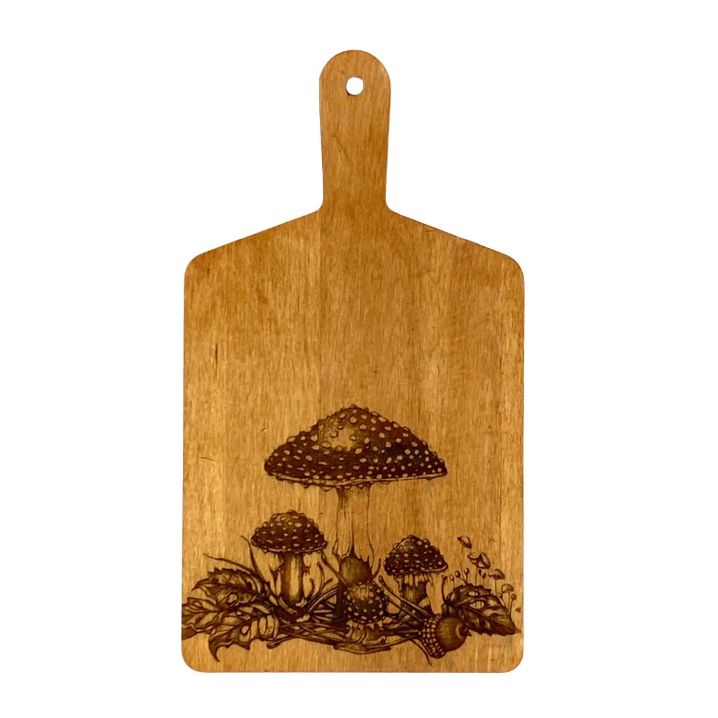 Laura Zindel Artisan Maple Rectangle Handled Serving Board -Woodland Mushrooms