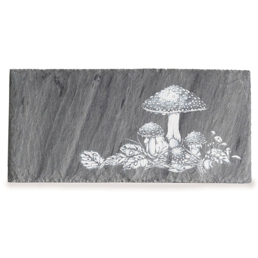 Laura Zindel Sm. Rectangle Slate Serving Board-Woodland Mushrooms